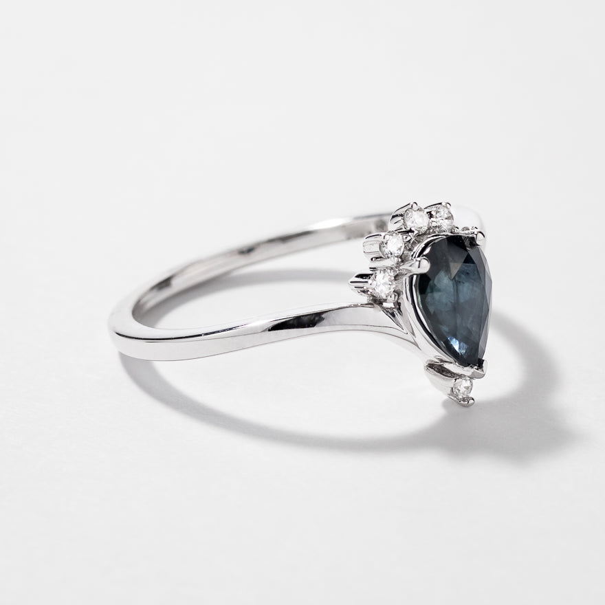 Pear Shape Sapphire Ring 10K White Gold