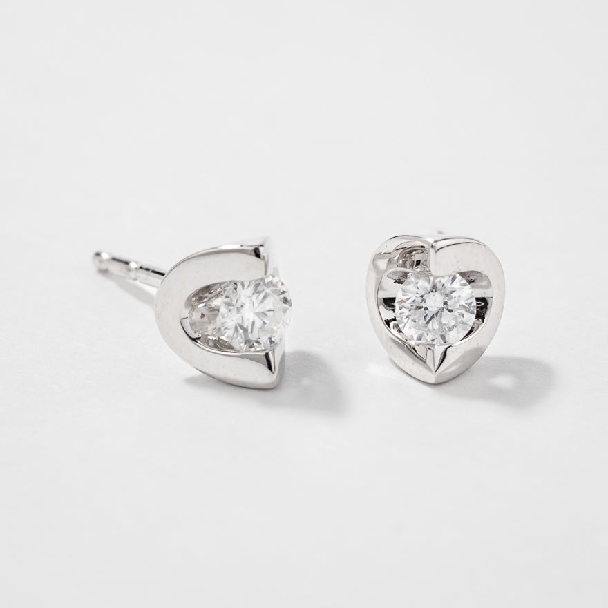 Tension Set Solitaire Canadian Diamond Stud Earrings in 14K White Gold