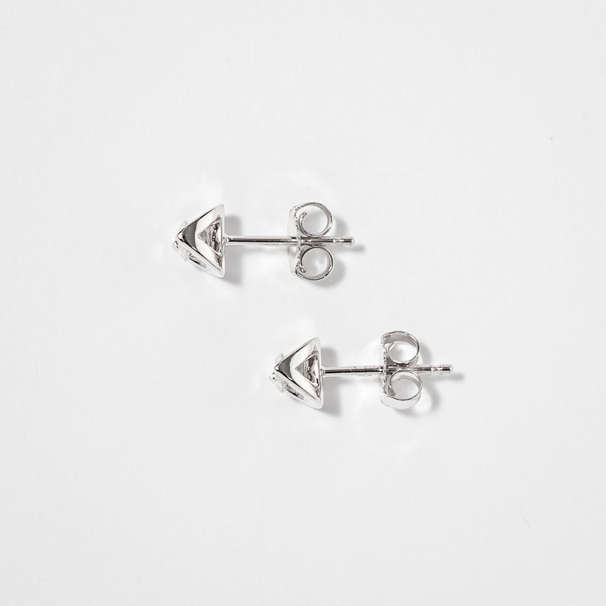 Tension Set Solitaire Canadian Diamond Stud Earrings in 14K White Gold