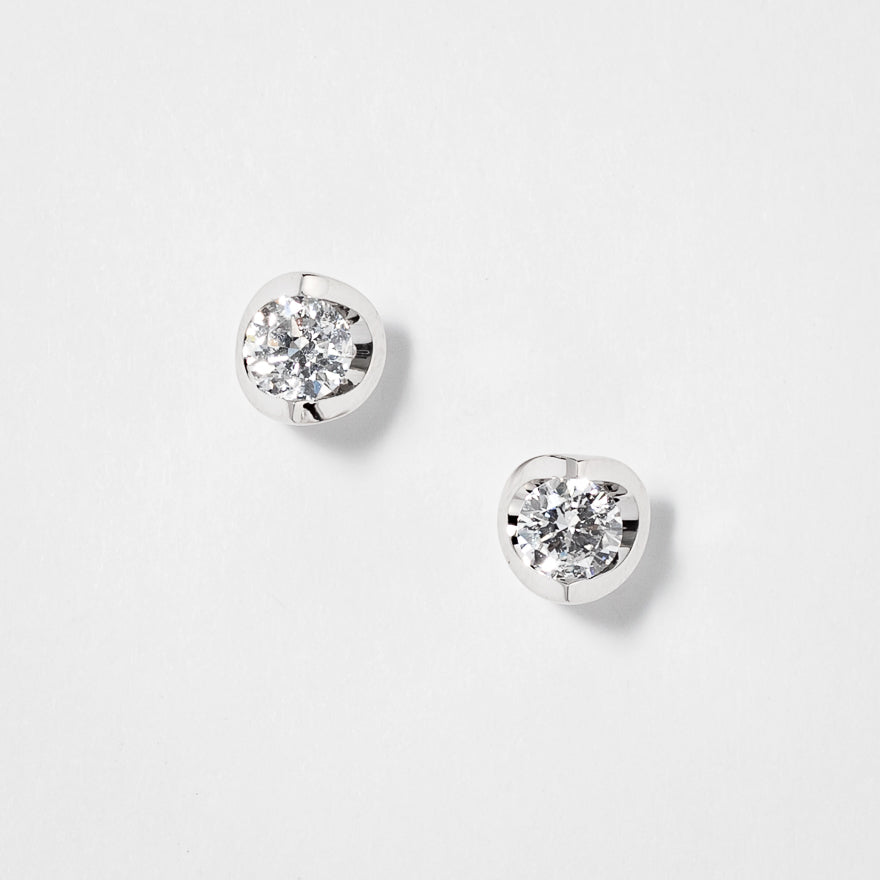Tension Set Solitaire Canadian Diamond Stud Earrings in 14K White Gold (0.70ct tw)