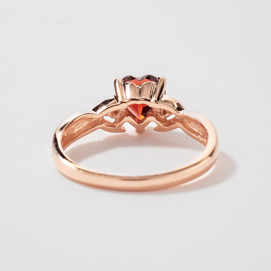 10K Rose Gold Heart Garnet Diamond Ring