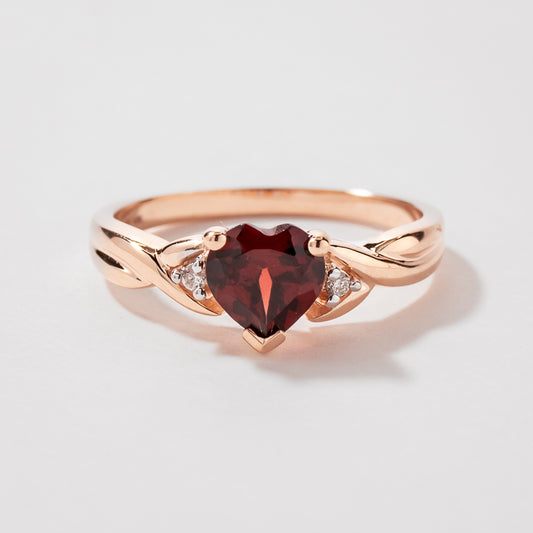 10K Rose Gold Heart Garnet Diamond Ring