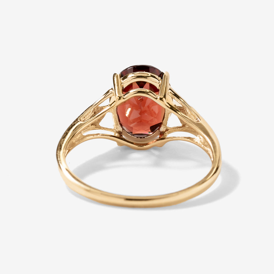 Oval Garnet Ring with Diamond Accents in 10K Yellow Gold