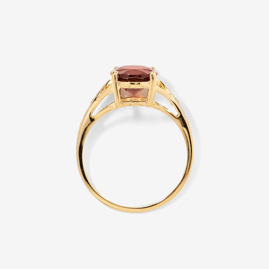 Oval Garnet Ring with Diamond Accents in 10K Yellow Gold