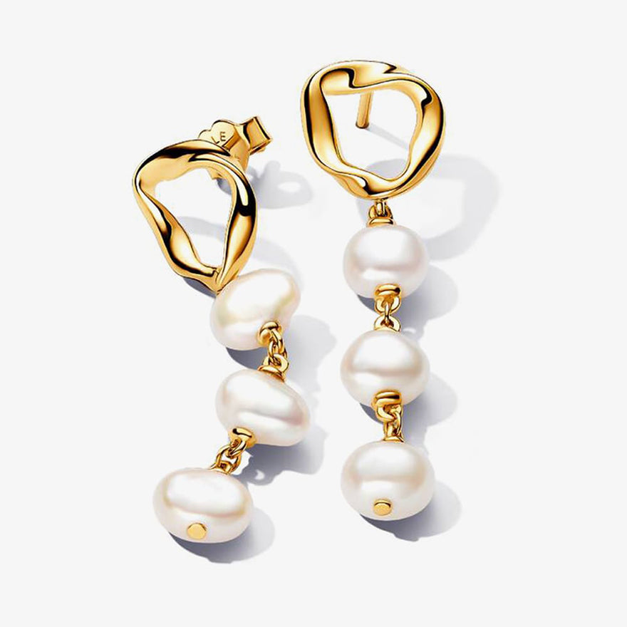 Pandora Organically Shaped Circle & Baroque Treated Freshwater Cultured Pearls Drop Earrings | 263263C01