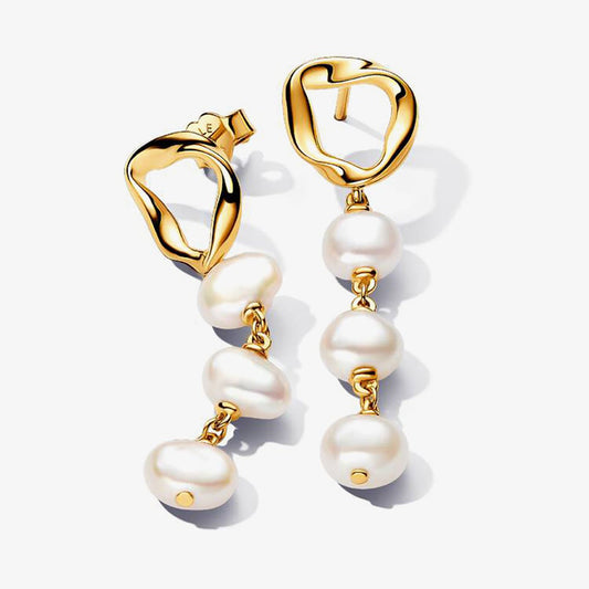 Pandora Organically Shaped Circle & Baroque Treated Freshwater Cultured Pearls Drop Earrings | 263263C01