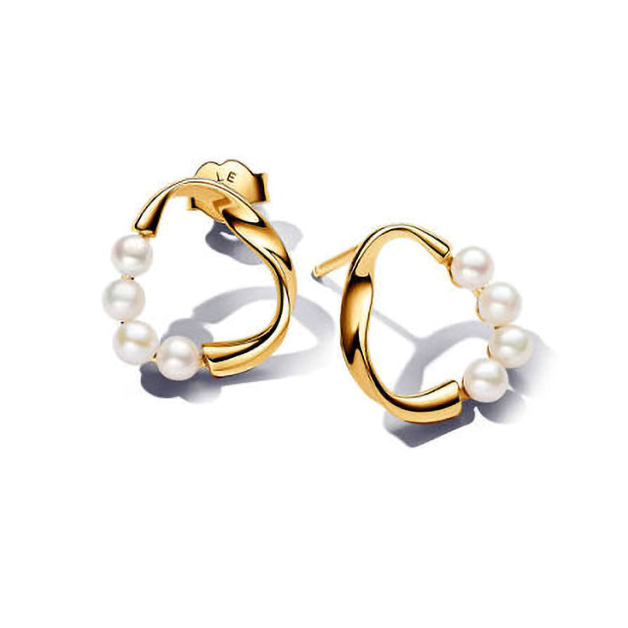 Pandora Organically Shaped Circle & Treated Freshwater Cultured Pearls Stud Earrings | 263276C01