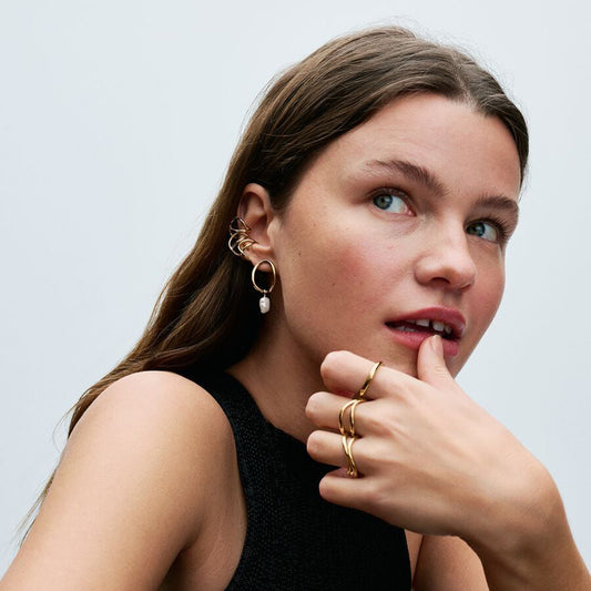 Organically Shaped Circle & Baroque Treated Freshwater Cultured Pearl Earrings | 263281C01