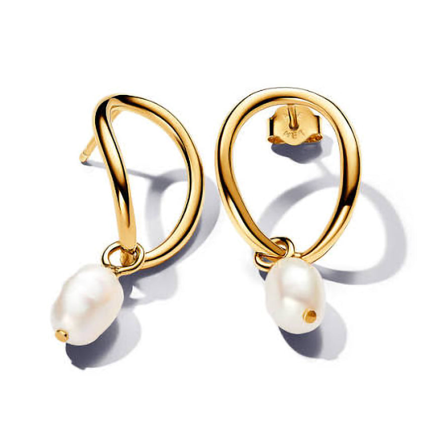 Organically Shaped Circle & Baroque Treated Freshwater Cultured Pearl Earrings | 263281C01