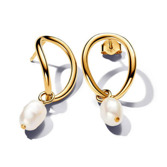 Organically Shaped Circle & Baroque Treated Freshwater Cultured Pearl Earrings | 263281C01