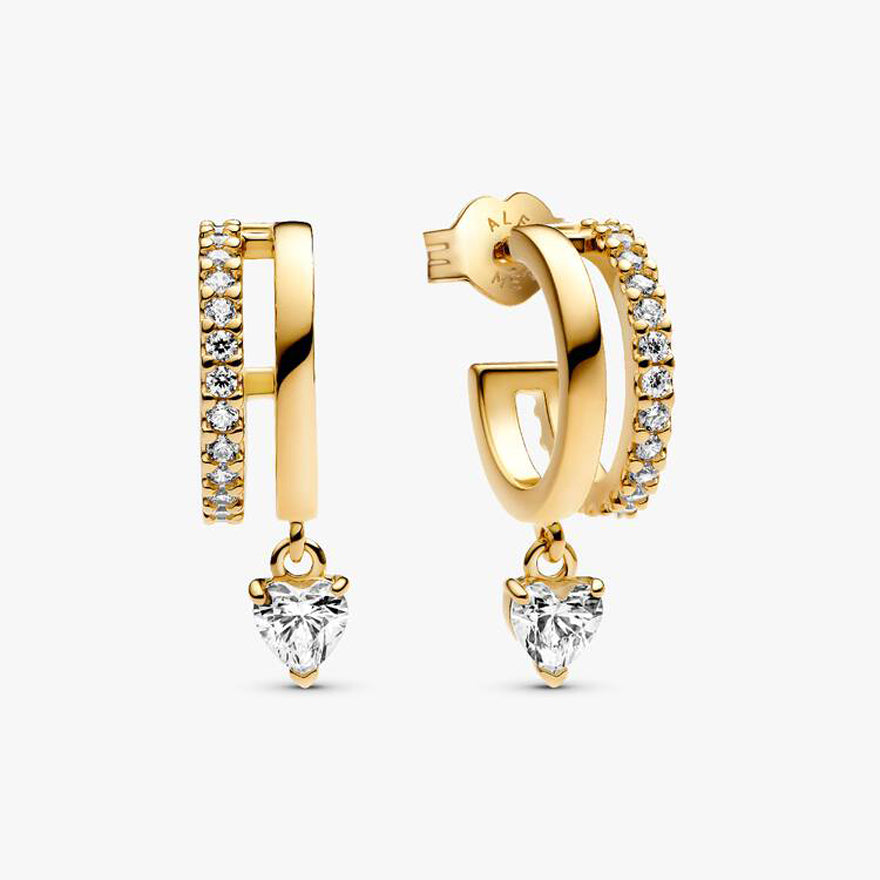 Pandora Dangling Heart Gold-Plated Hoop Earrings | 263685C01