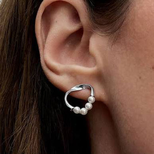 Pandora Organically Shaped Circle & Treated Freshwater Cultured Pearls Stud Earrings | 293276C01