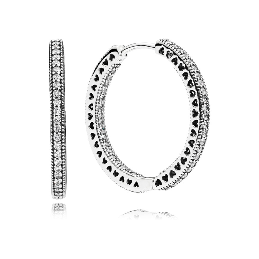 Pandora Sparkle & Hearts Hoop Earrings | 296319CZ