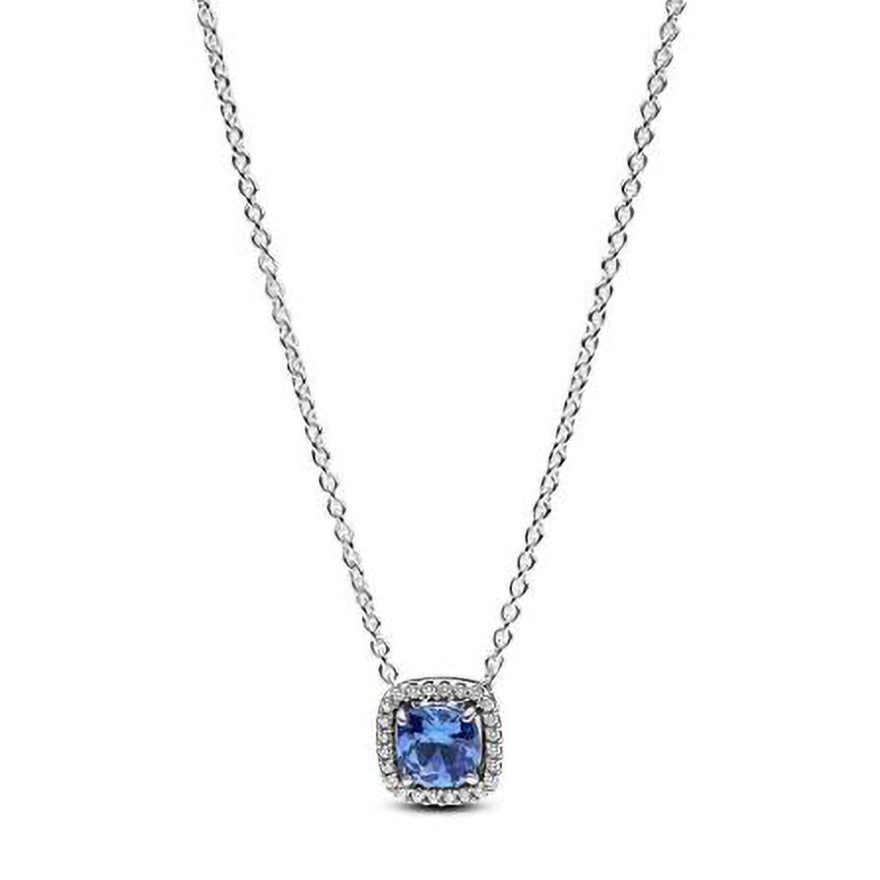 Pandora Sparkling Square Blue Halo Pendant Necklace | 393560C01-45