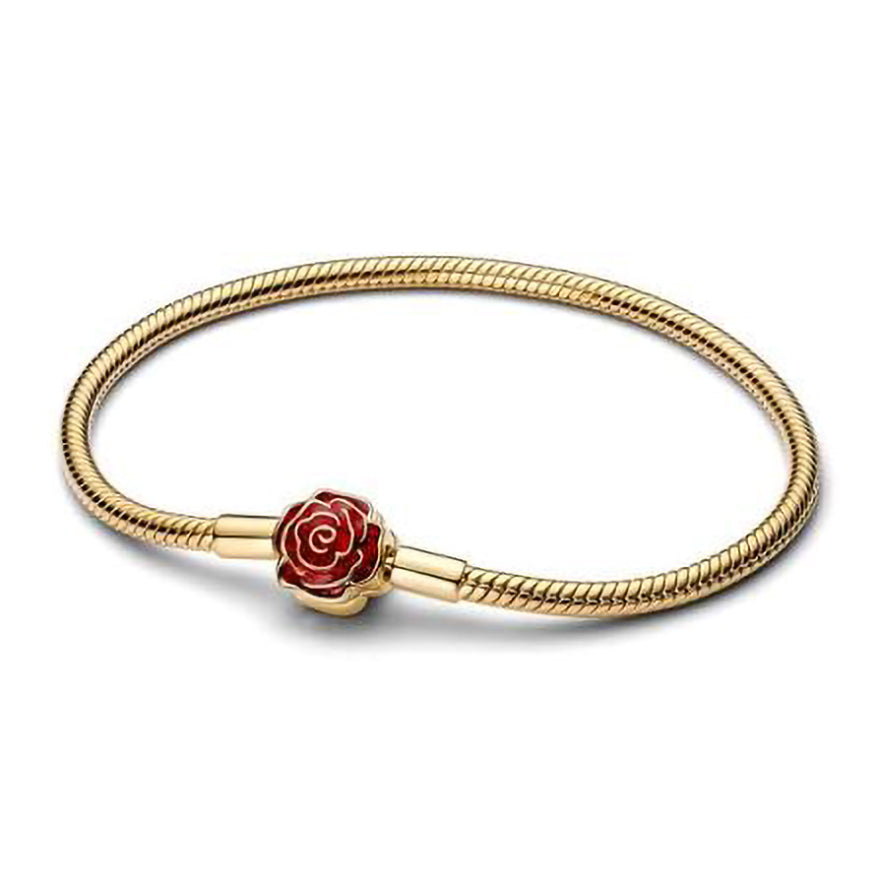 Pandora Disney Beauty and the Beast Enchanted Rose Snake Chain Bracele