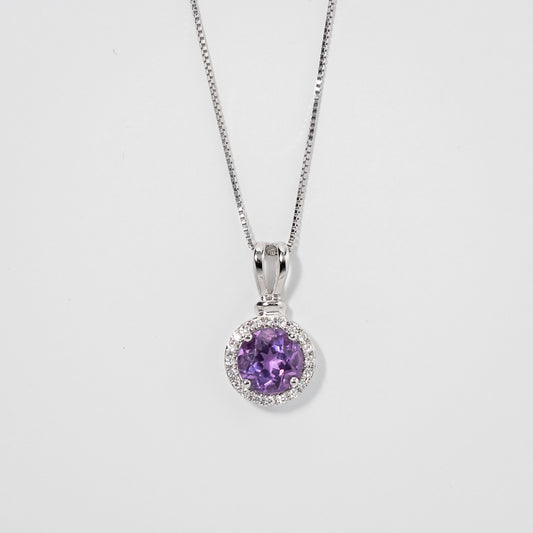 Amethyst Pendant with Diamond Accents in 10K White Gold