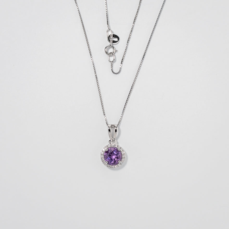 Amethyst Pendant with Diamond Accents in 10K White Gold