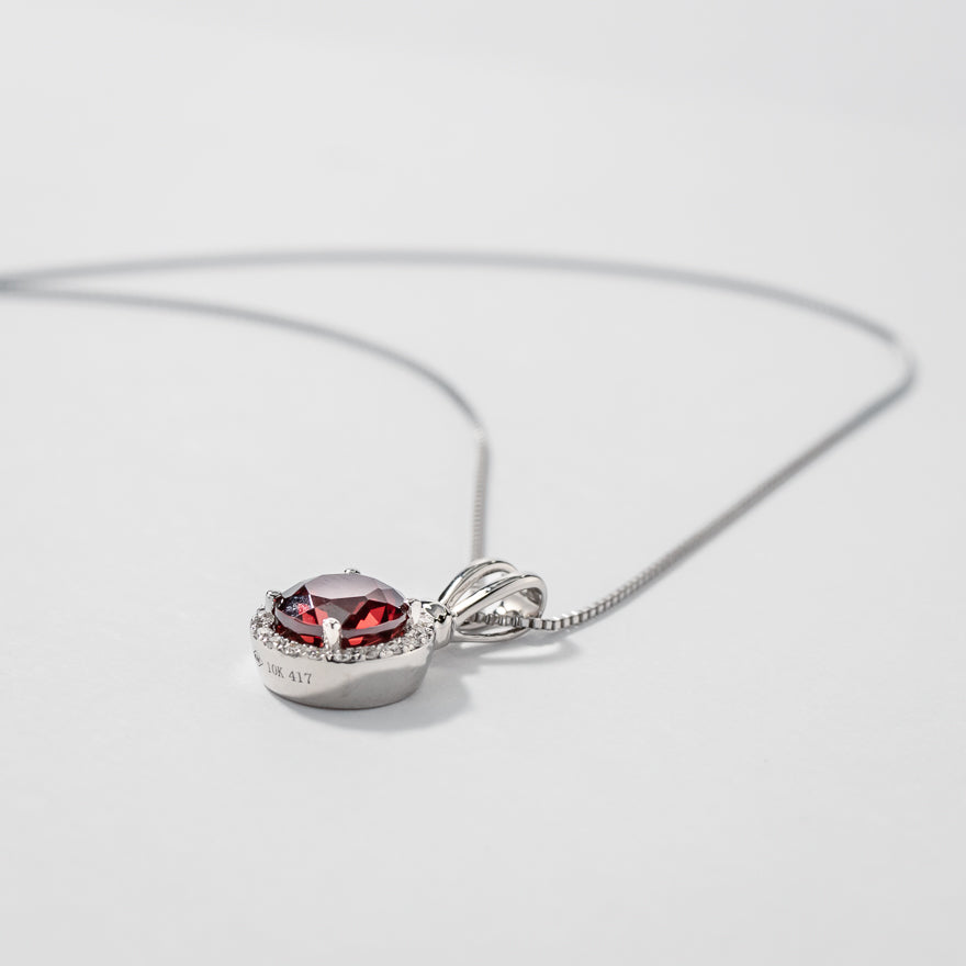 Garnet Pendent with Diamond Accents in 10K White Gold