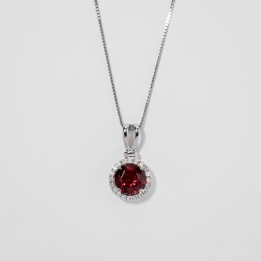 Garnet Pendent with Diamond Accents in 10K White Gold