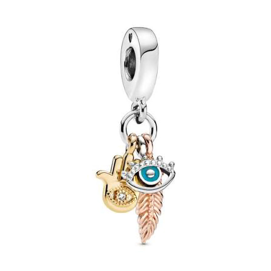 Pandora Hamsa, All-seeing Eye & Feather Spirituality Dangle Charm | 768785C01