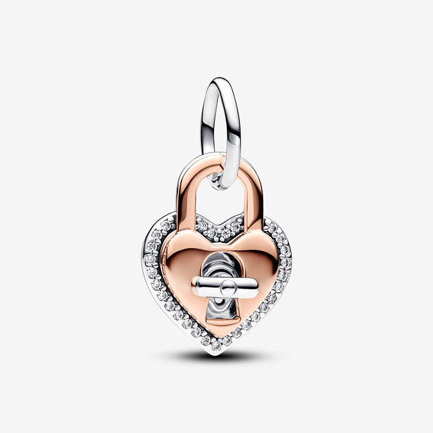 Pandora Two-tone Twistable Heart Padlock Double Dangle Charm | 783079C01