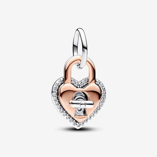 Pandora Two-tone Twistable Heart Padlock Double Dangle Charm | 783079C01