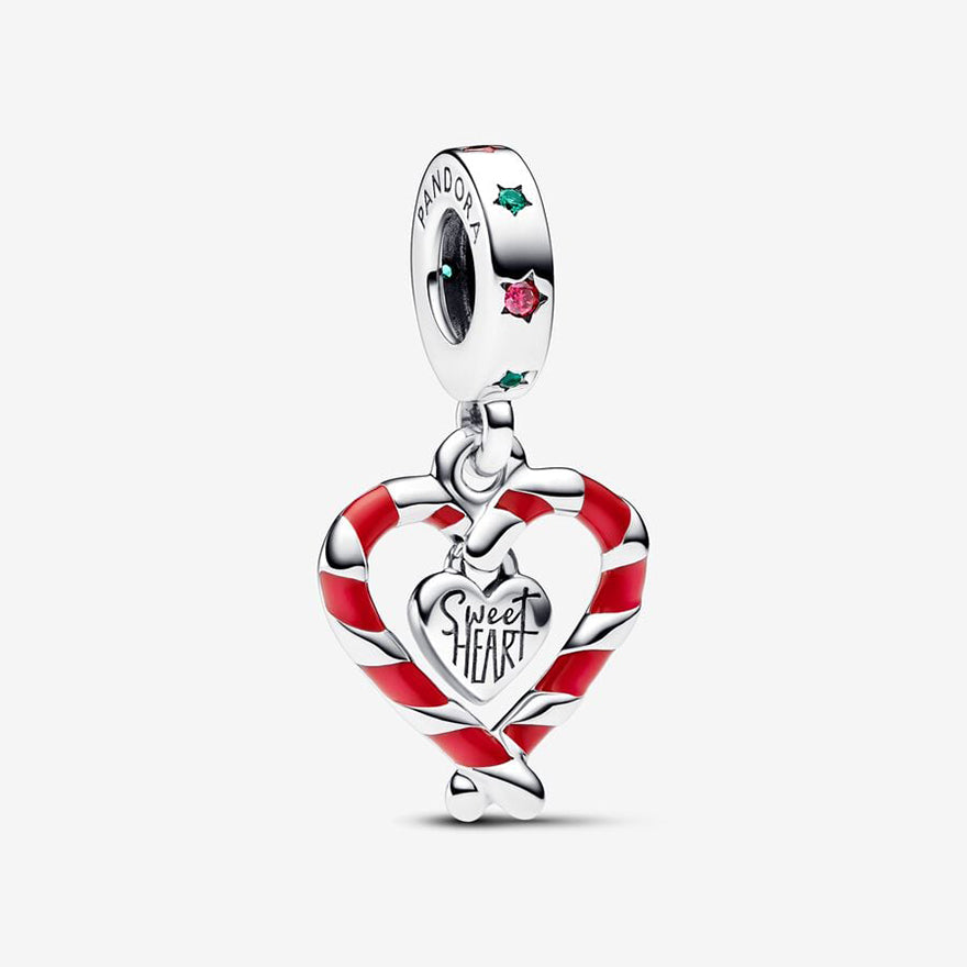 Pandora Double Candy Cane Heart Christmas Dangle Charm | 792822C01