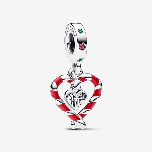 Pandora Double Candy Cane Heart Christmas Dangle Charm | 792822C01