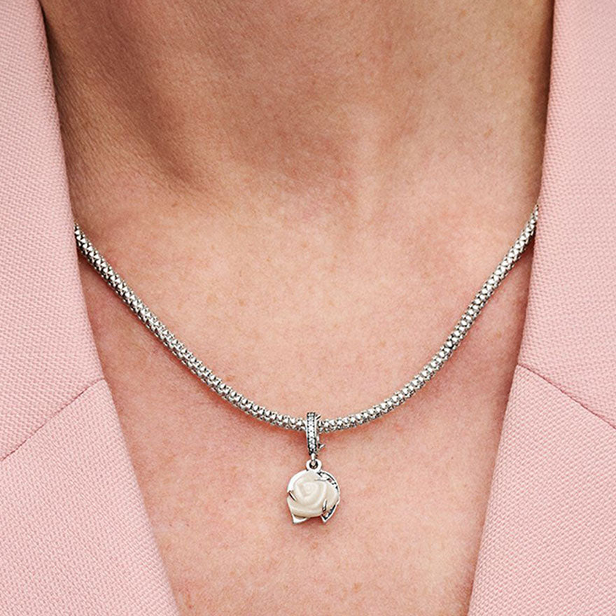 Pandora White Rose in Bloom Double Dangle Charm | 793200C01