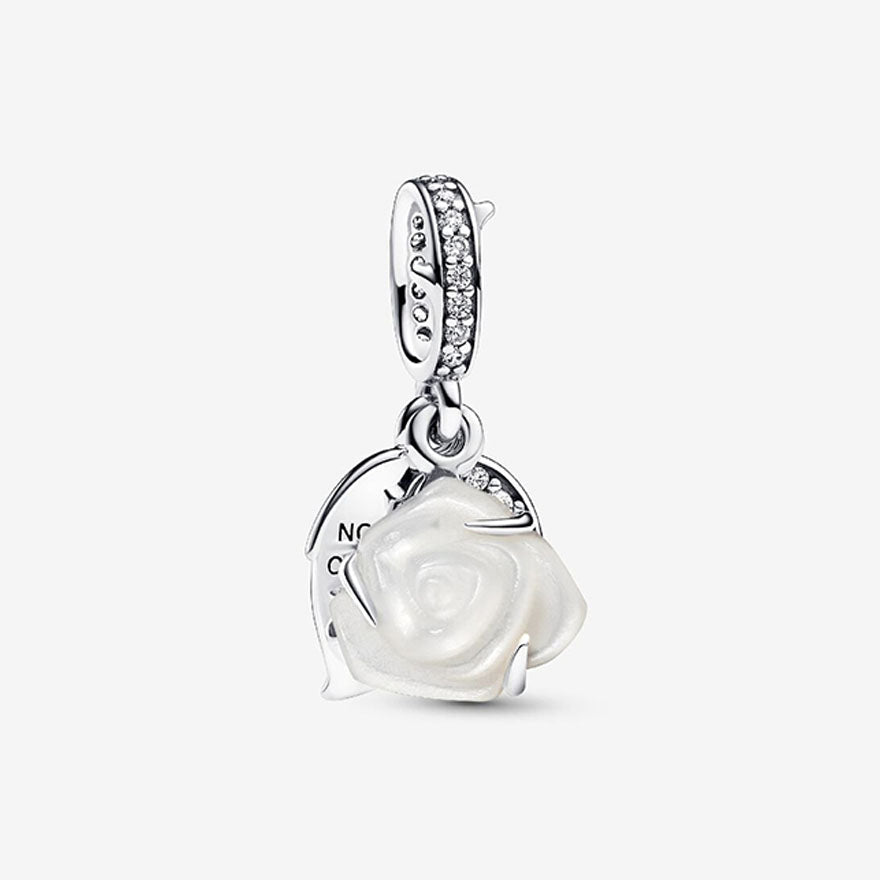 Pandora White Rose in Bloom Double Dangle Charm | 793200C01