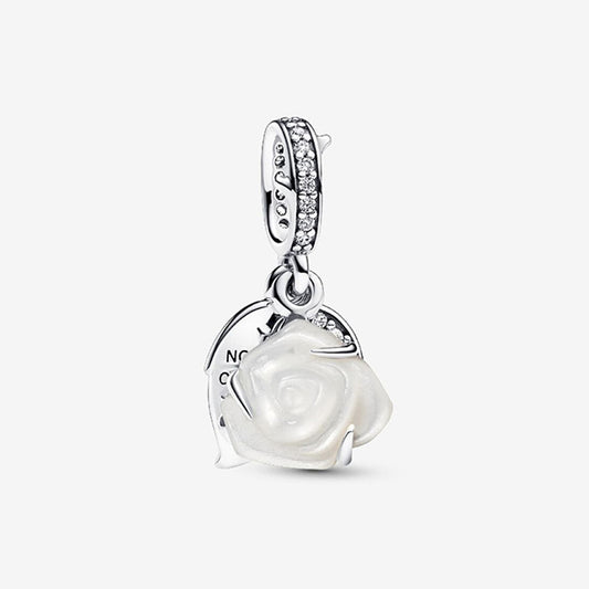 Pandora White Rose in Bloom Double Dangle Charm | 793200C01