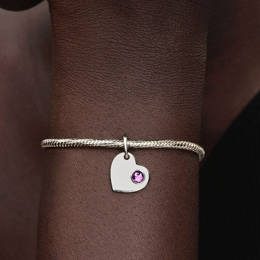Pandora February Engravable Heart Purple Stone Dangle Charm | 794295C02