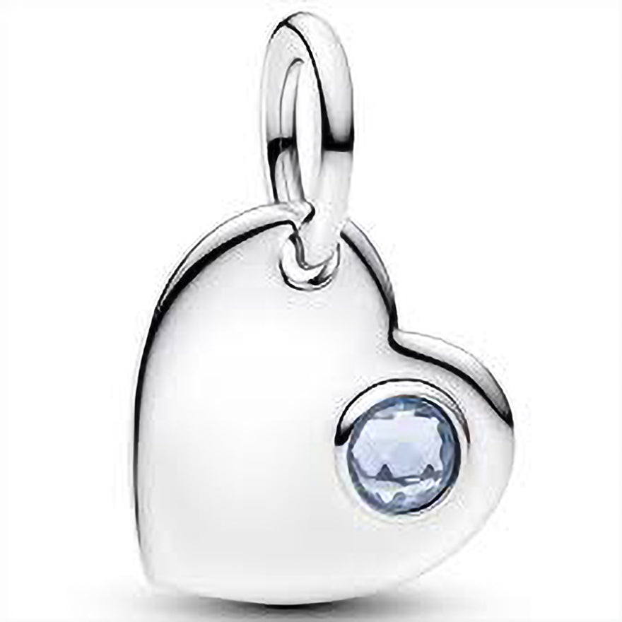 Pandora March Engravable Heart Aqua Blue Stone Dangle Charm |
