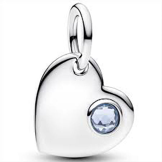 Pandora March Engravable Heart Aqua Blue Stone Dangle Charm |