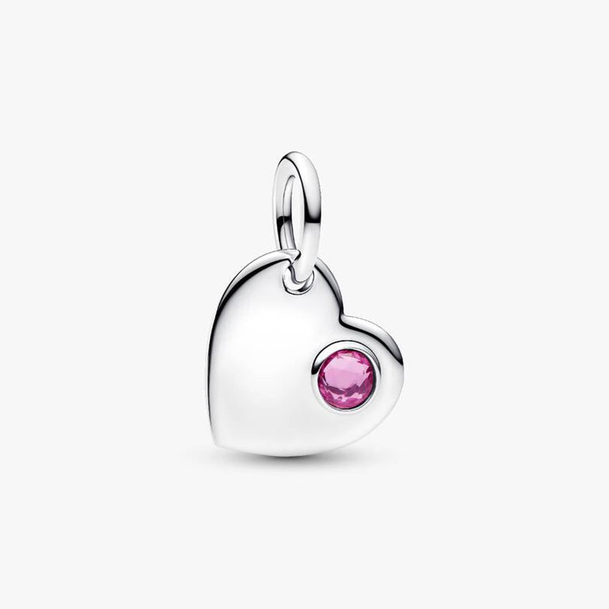 Pandora October Engravable Heart Pink Stone Dangle Charm | 794295C10