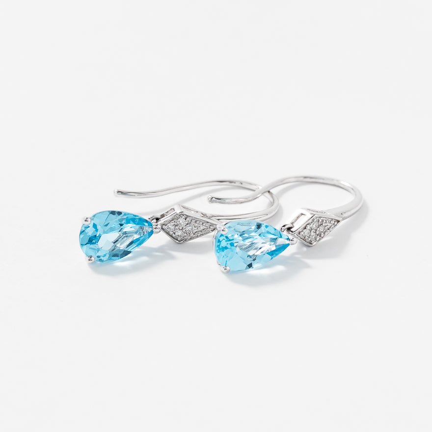 Blue Topaz Hook Earrings with Diamond Accents in 10K White Gold