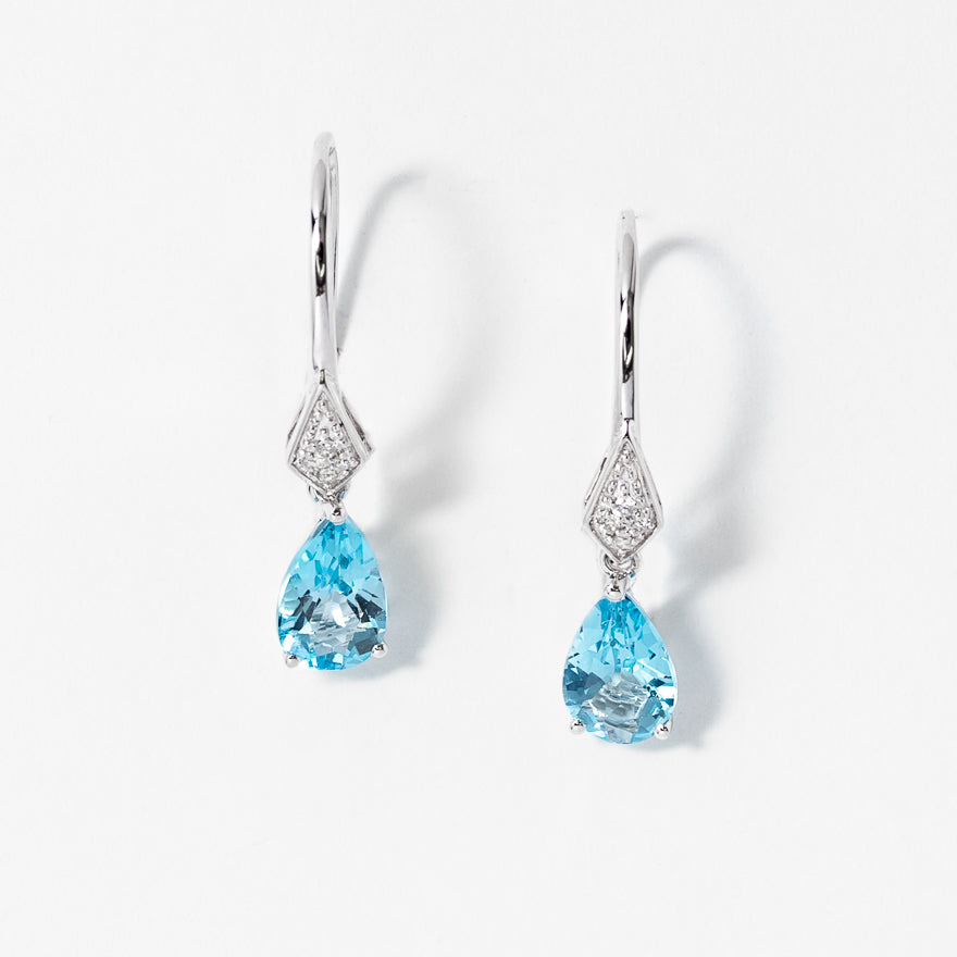 Blue Topaz Hook Earrings with Diamond Accents in 10K White Gold