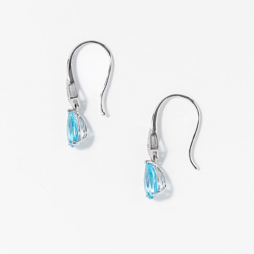 Blue Topaz Hook Earrings with Diamond Accents in 10K White Gold