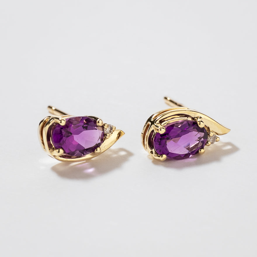 Oval Shape Amethyst Earrings in 10K Yellow Gold