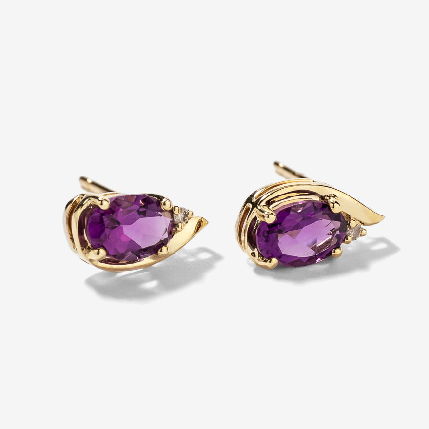 Oval Shape Amethyst Earrings in 10K Yellow Gold