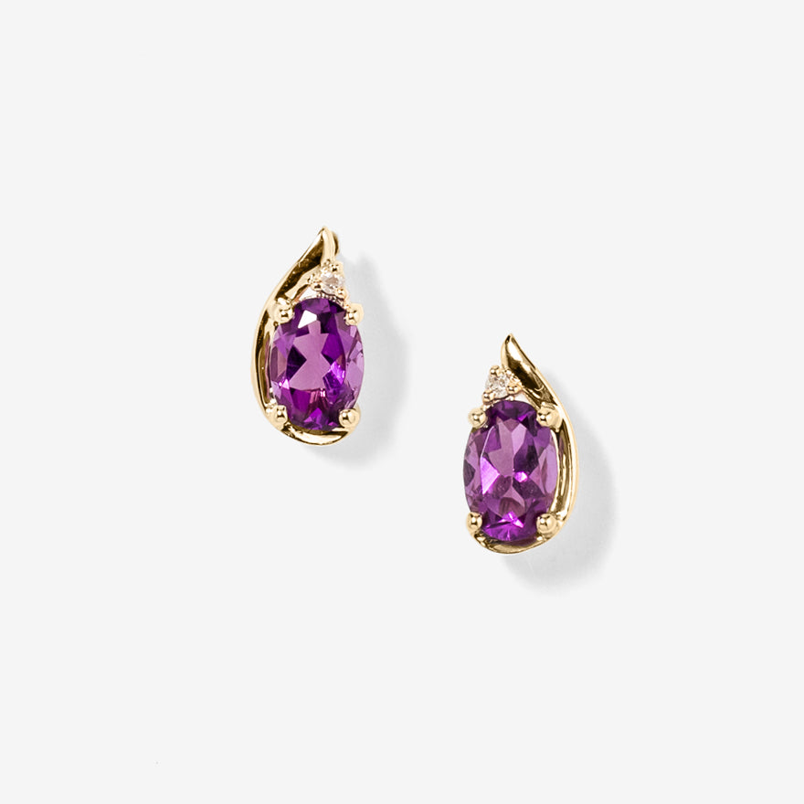 Oval Shape Amethyst Earrings in 10K Yellow Gold