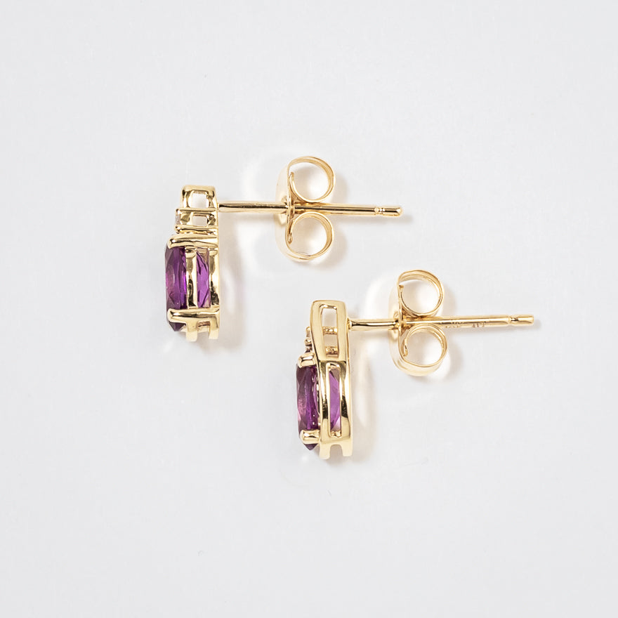 Oval Shape Amethyst Earrings in 10K Yellow Gold