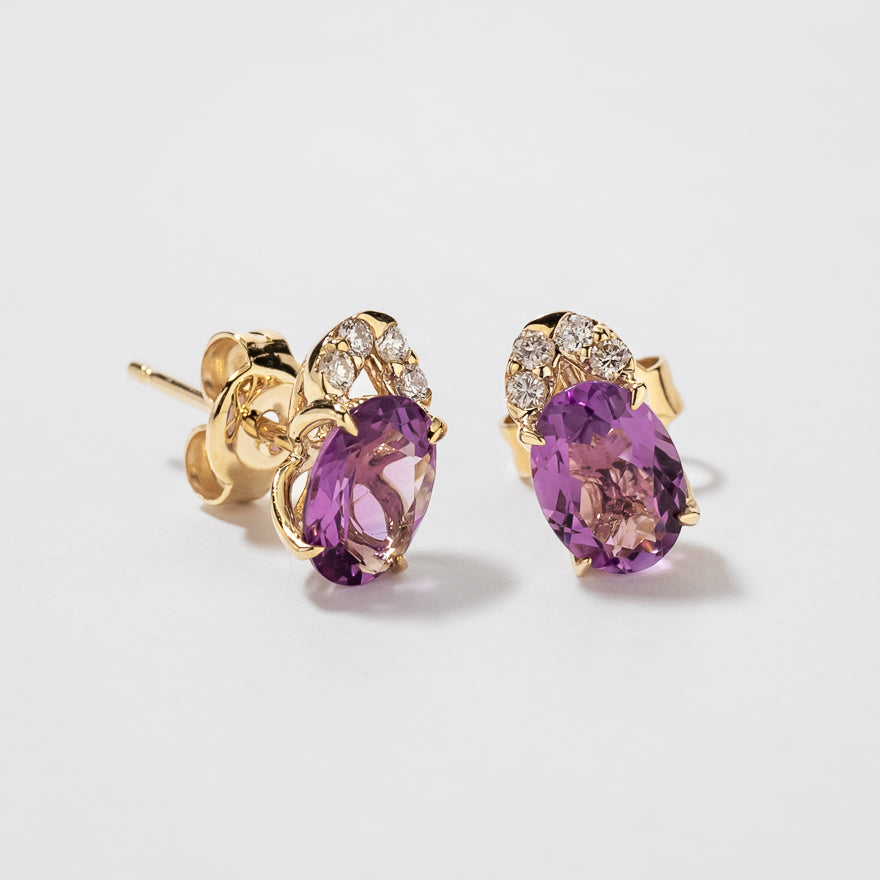 Amethyst Earrings in 10K Yellow Gold