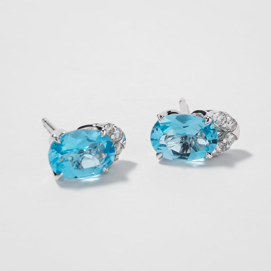 Blue Topaz Earrings With Diamond Accents in 10K White Gold