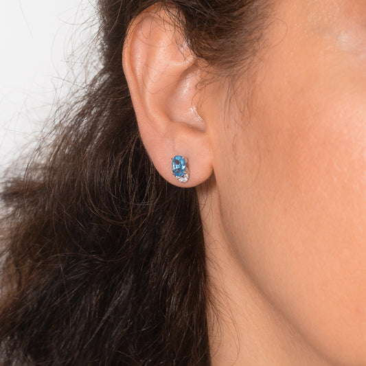 Blue Topaz Earrings With Diamond Accents in 10K White Gold