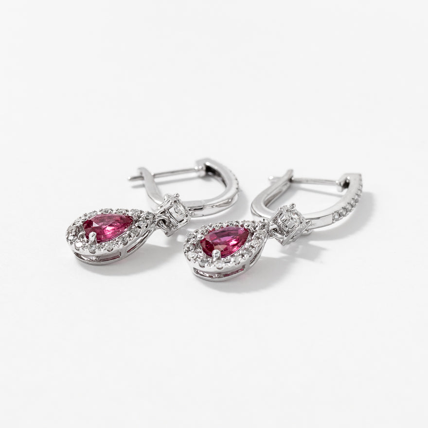 Ruby Earrings With Removable Pear Drop in 10K White Gold