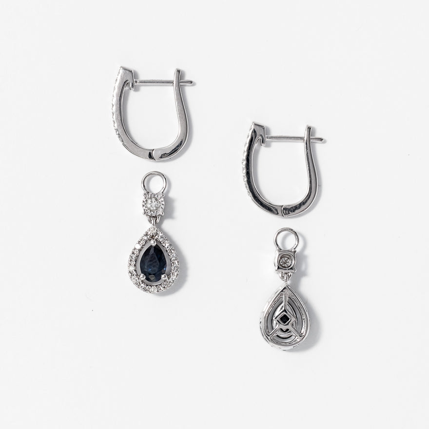 Sapphire Earrings With Removable Pear Drop in 10K White Gold