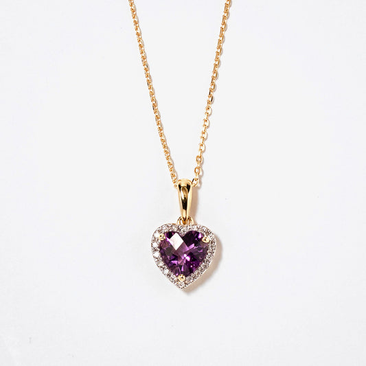 Heart Shaped Amethyst Necklace in 10K Yellow Gold