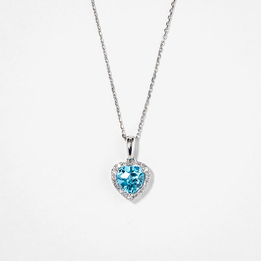 Heart Shaped Blue Topaz Necklace 10K White Gold