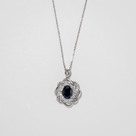 Sapphire Necklace with Diamond Accents in 10K White Gold